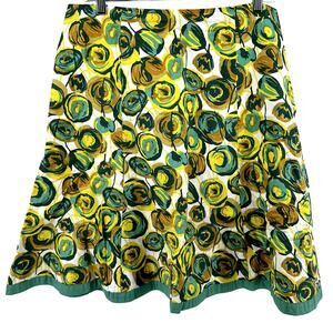 Boden Floral A Line Skirt High Waisted Pull On Elastic Waist Cotton Green 10R